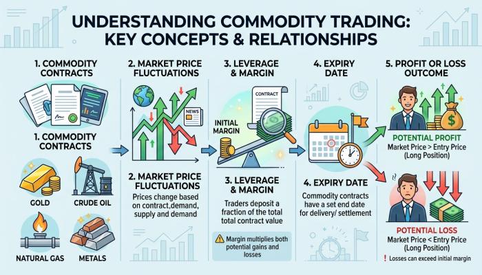 Educational illustration explaining basic commodity trading concepts