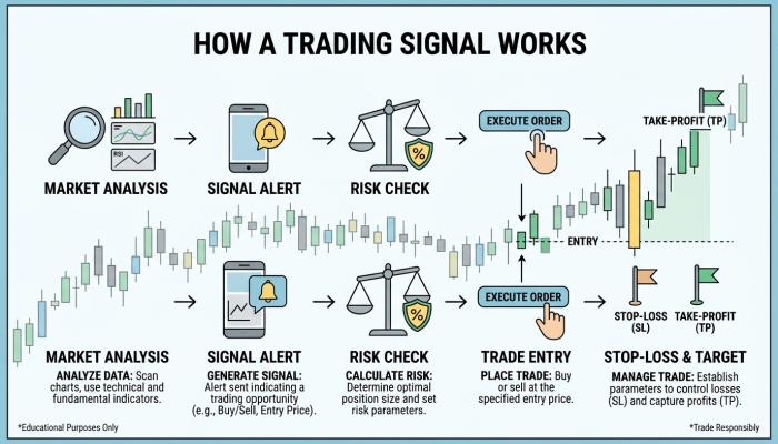 Simple diagram explaining the process of using trading signals