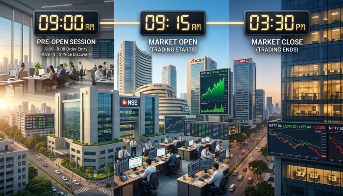Indian share trading time showing market opening and closing hours