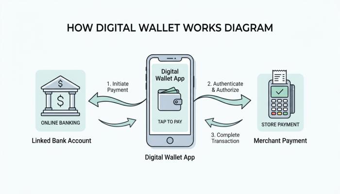 how digital wallet works diagram
